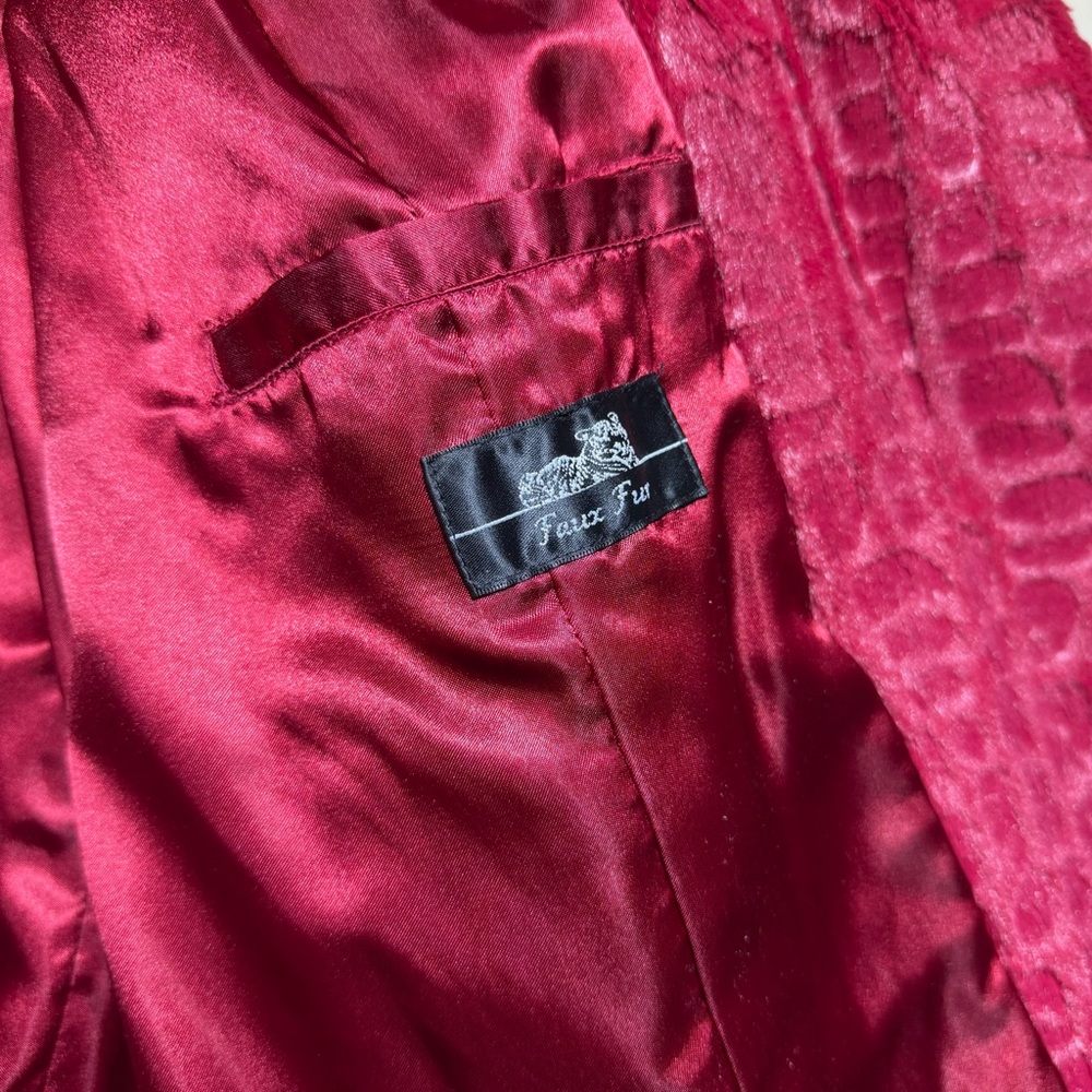 Adrienne Landau Red Faux‎ Fur Croc Embossed Zip Jacket Women’s 2X Plush Luxe - Picture 9 of 12